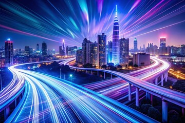 Fototapeta premium Long Exposure Light Trails of Data Flowing Through the Digital World