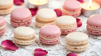 Obraz premium pink & white macarons with candles - pastel colors