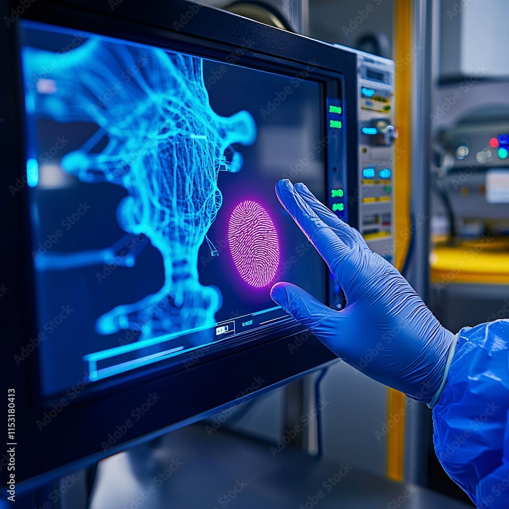 Aufkleber a close-up of hands using a secure fingerprint scanner to access a patient s treatment history on a 