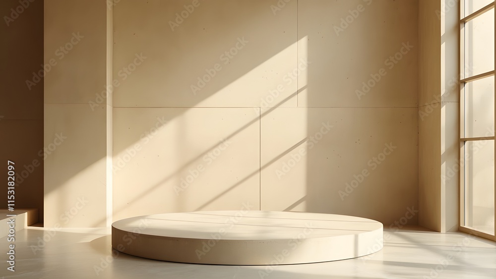 Poster 3d render of the podium for product display in modern interior with sunlight and shadows. generated 