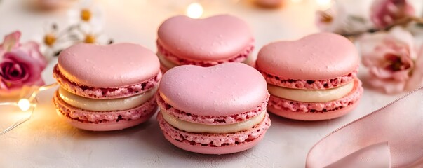 Obraz premium pink heart macarons valentine's day dessert - - pastel colors
