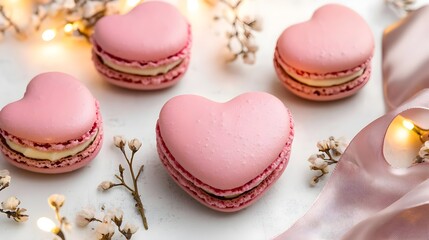Fototapeta premium pink heart macarons, valentine's dessert - valentine's day