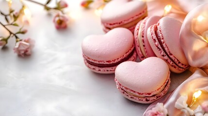 Fototapeta premium pink heart macarons valentine's day - flat lay photography
