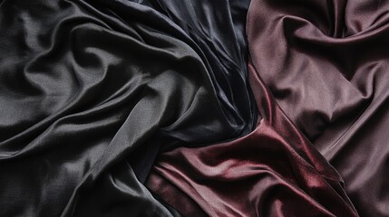Fototapeta premium Luxurious Black and Burgundy Silk Fabric Textures for Backgrounds