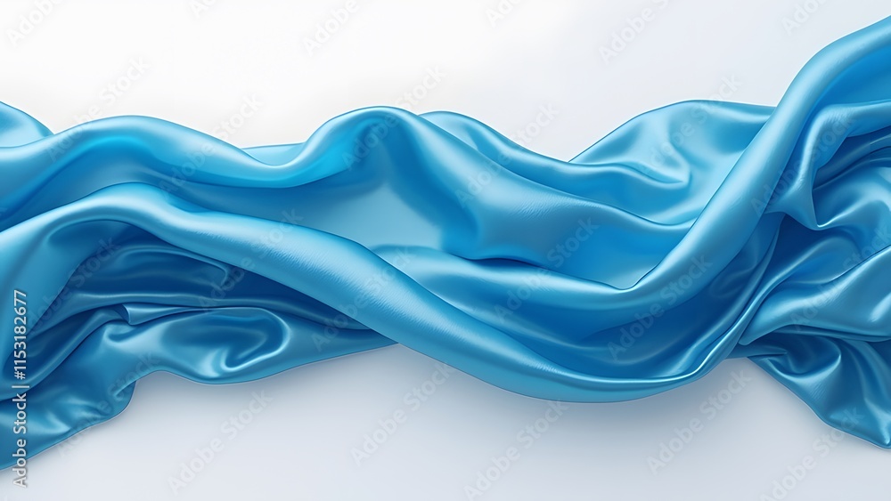 Poster abstract background of blue wavy silk or satin. 3d rendering image. generated by ai