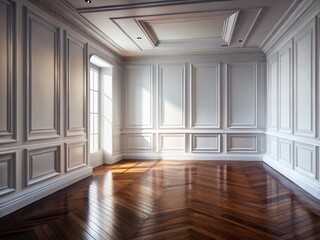 Long Exposure Photo of Classic White Wall Molding & Wooden Floor