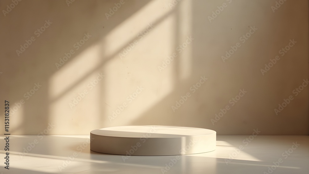 Poster 3d render of the podium for product display in modern interior with sunlight and shadows. generated 