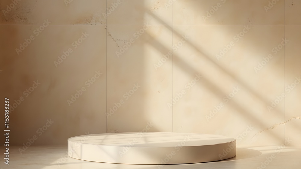 Poster 3d render of the podium for product display in modern interior with sunlight and shadows. generated 