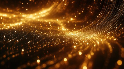 Fototapeta premium A shimmering abstract representation of golden light particles in a flowing pattern.
