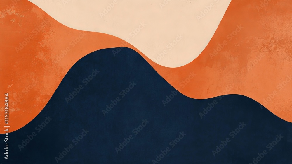Poster abstract terracotta and navy blue background design featuring dynamic geometric shapes and textured 