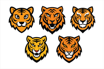 A set of Tiger head mascot logo vector illustration