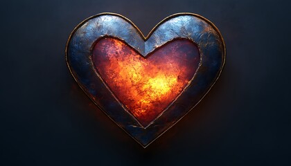 A Heart-Shaped Metal Object with a Glowing Light Inside.