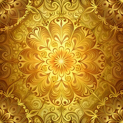 Golden Floral Pattern. Seamless Ornamental Design for Luxury Background