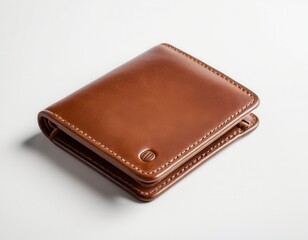 Classic Leather Wallet on White Background