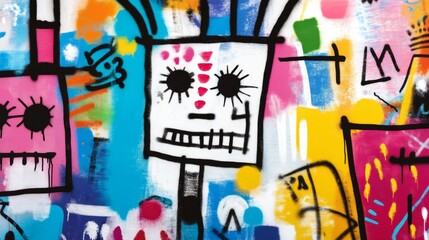 skeleton man on bright colorful background, funny sketch paint whimsical bizarre illustration artful design, unique colorful and grungy texture