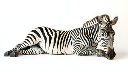 A Zebra Resting Elegantly On A White Background