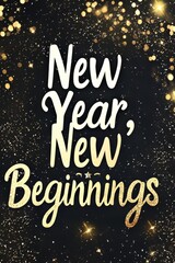 A glittering gold and black background with New Year, New Beginnings written in stylish font