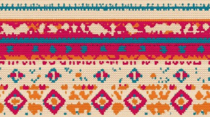 Seamless Linen Knit Textile Background with Colorful Geometric Patterns And Shapes