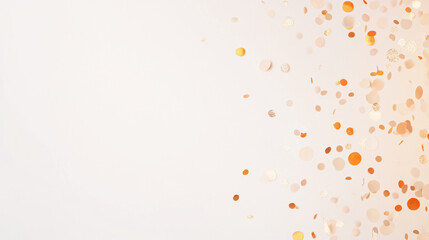 A sleek, minimal New Year banner viewed from above, featuring a soft gradient background in light pastel tones. Tiny bursts of gold confetti, subtle metallic accents, and warm light create an