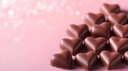 Fototapeta premium romantic chocolate hearts on pink background - minimalism (clean ba.
