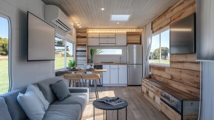 Fototapeta premium Modern Tiny Home Interior with a Rustic Aesthetic