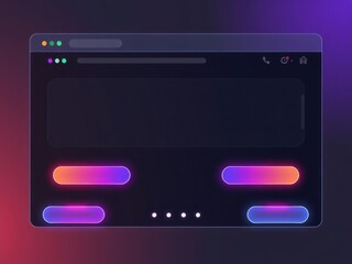 Futuristic User Interface Design with Neon Colors for Web Applications, Featuring Gradient Buttons and Transparent Elements in Dark Theme