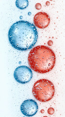 Abstract Bubbles in Liquid, Red and Blue Spheres Float in Effervescent Fluid, Creating a Stunning Visual Display of Color and Texture.