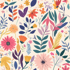 Fototapeta premium floral flower and leaf elements modern doodle illustrator seamless pattern for wallpaper or background