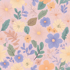 floral flower and leaf elements modern doodle illustrator seamless pattern for wallpaper or background