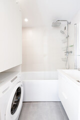 Simple bathroom interior in residential building, toilet design hotel apartment