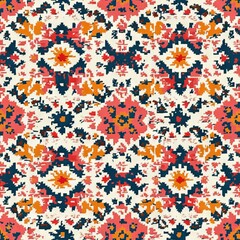 Seamless Linen Knit Textile Background with Colorful Geometric Patterns And Shapes
