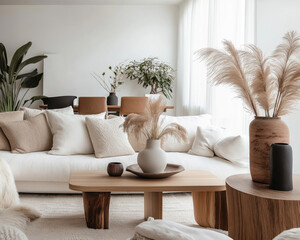 Stylish living room with modern decor and neutral colors
