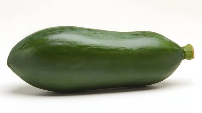A single unripe green papaya fruit rests on a white background