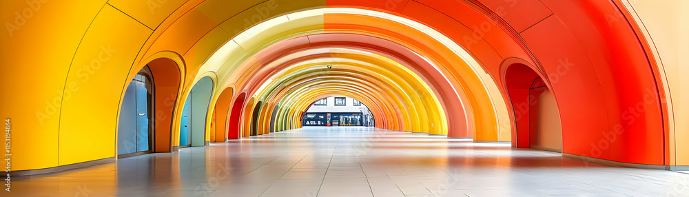 Poster vibrant archway passage, colorful abstract background of interlocking arches in warm hues creating a