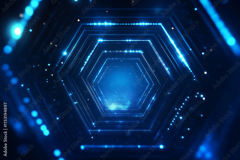 Aufkleber modern abstract blue background with glowing geometric lines. blue gradient hexagon shape design. fu