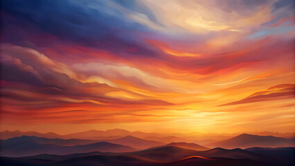 Fototapeta premium Golden Hour Sunset Over Majestic Mountain Range