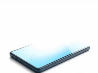 Modern smartphone lying on a flat surface displaying a graph with a blue gradient background, symbolizing technology, digital communication, and innovation in business analysis.