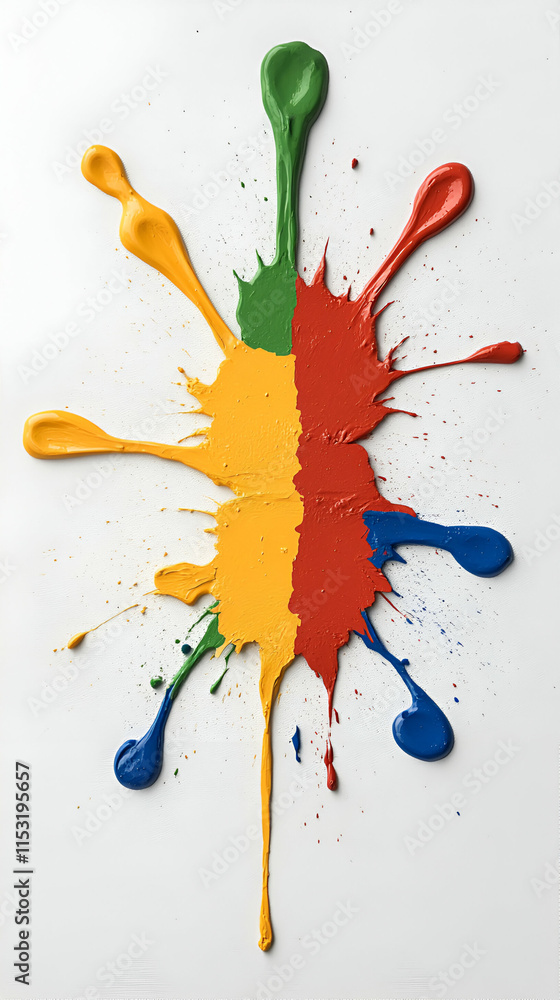 Poster vibrant color explosion, a canvas of joyful hues splashed dynamically across a pristine white backgr