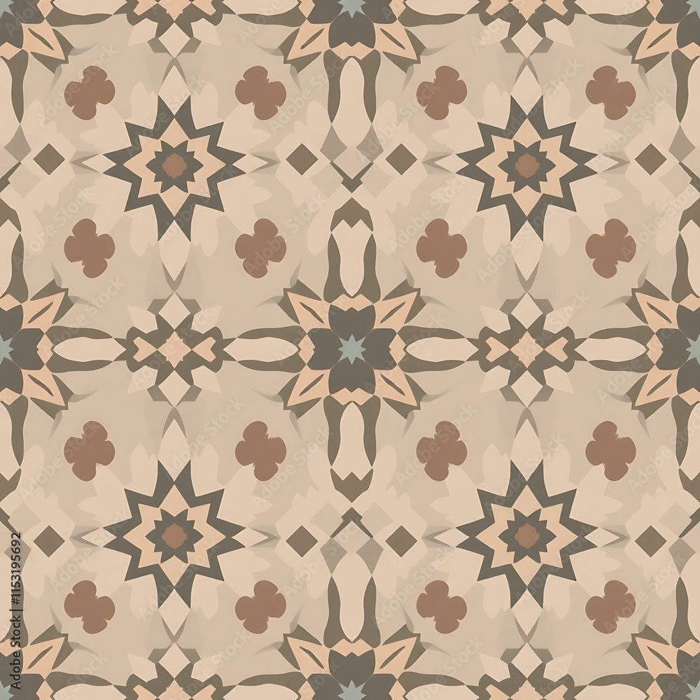 Poster beige and brown geometric tile pattern: seamless repeat pattern with elegant geometric shapes in bei