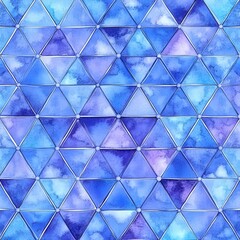 A vibrant geometric pattern featuring blue watercolor triangles intricately arranged, creating a harmonious and eye-catching mosaic design.