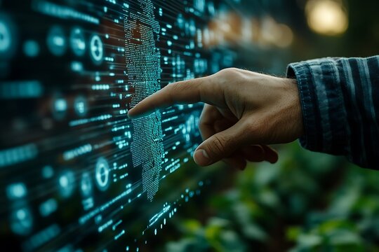 Exploring Global Data Streams: A Hand Interacting with a Digital World Map Interface