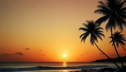 Silhouetted Palm Trees at Sunset, Tropical Beach Scene