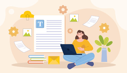 An AI content writing concept illustration featuring creative tools powered by artificial intelligence.