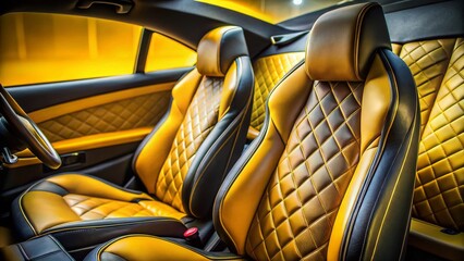 Luxurious Sports Car Backseat: Yellow and Dark Gray Leather Interior Detail