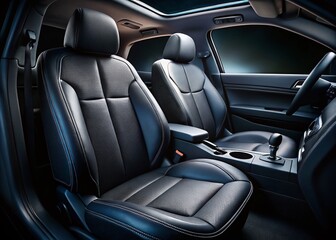 Luxury Car Interior: Clean Black Cloth Passenger Seat - Low Light Photography