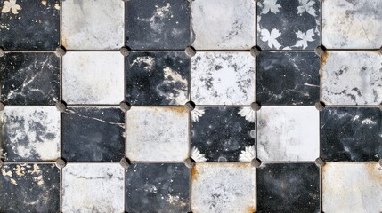 Obraz premium Checkerboard Pattern Tile Floor with Worn Detail