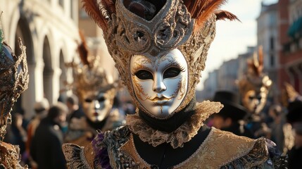 Venetian Carnival Mask with Gold and Feathers