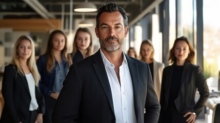 Fototapeta premium Professional Businessman Posing Confidently with Group of Colleagues
