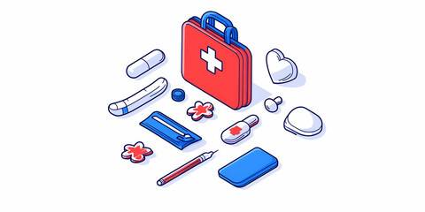 First Aid Kit Essentials, Medical Supplies & Tools for Immediate Care, Providing Quick Relief and Safety.