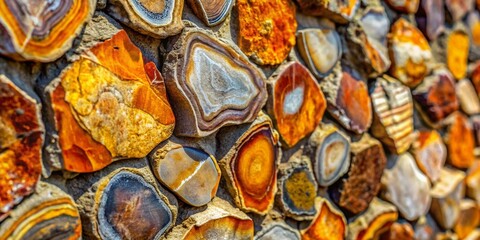 Macro Close-Up of Rough Textured Flint Stone Wall Surface - Natural Stone Background
